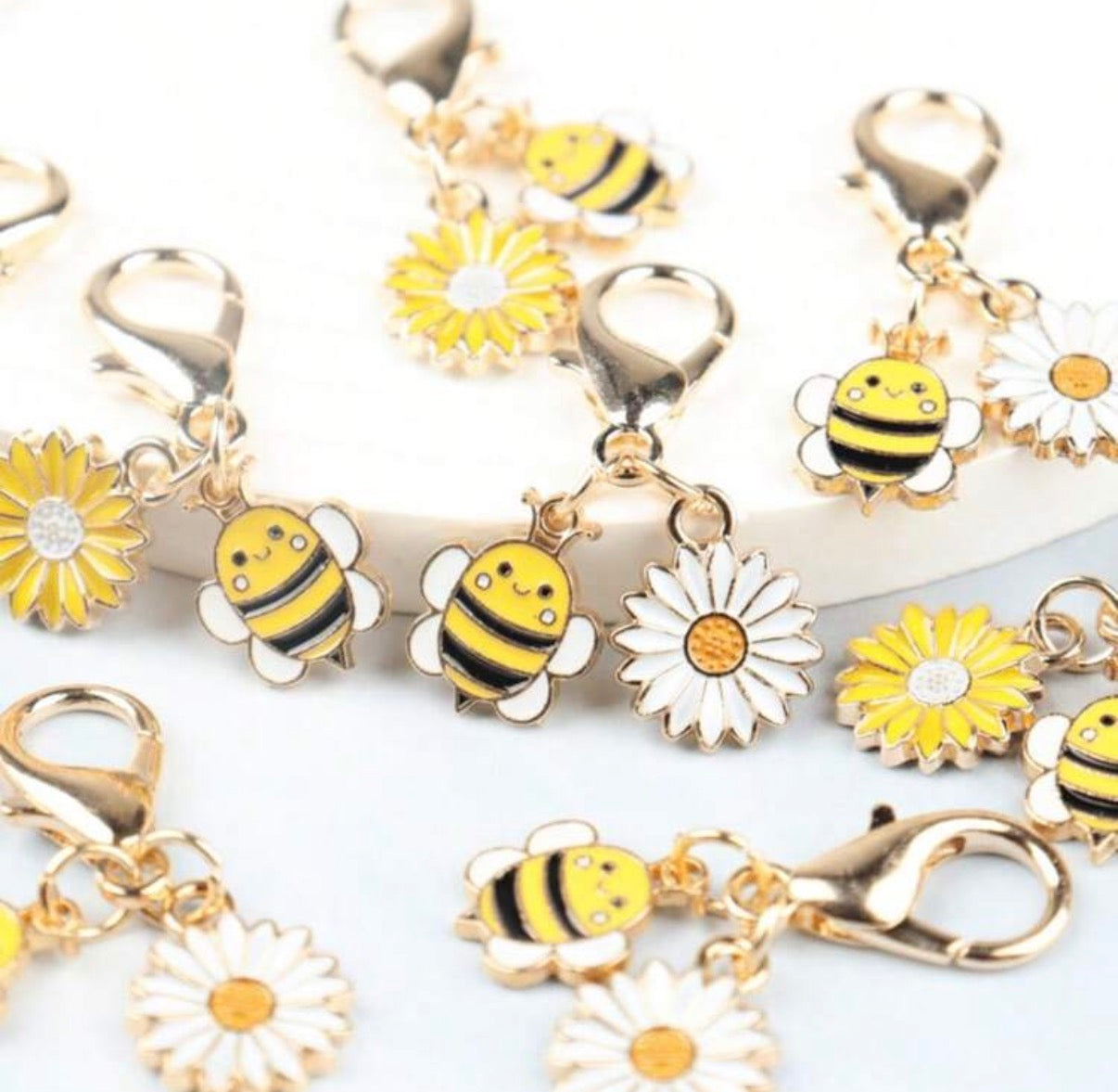 Bee and Flower Keychain Pendant