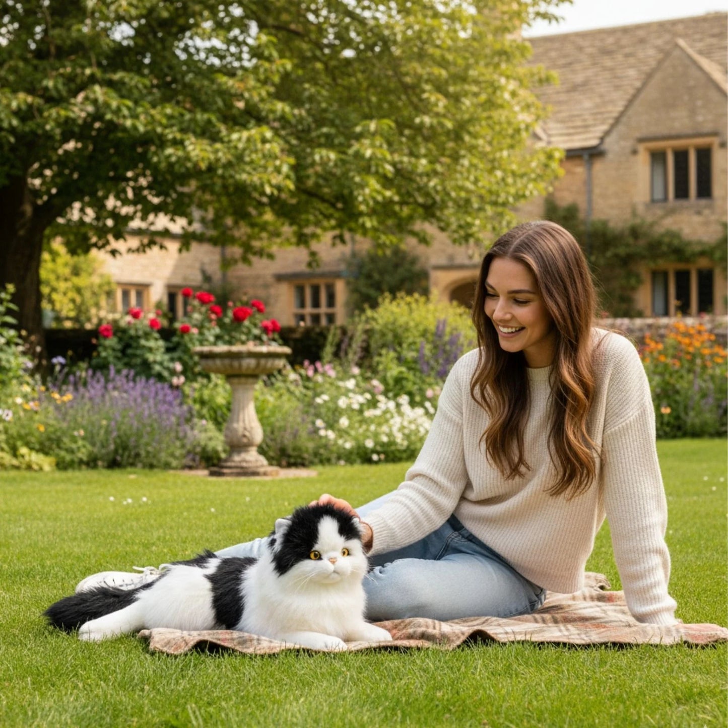 Woodrow - Piebald Cat - 38cm lying, black & white